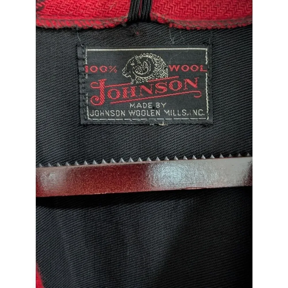 VTG 70s Johnson Woolen Mills Red Buffalo Plaid Wool Hunting Cruiser Jacket S